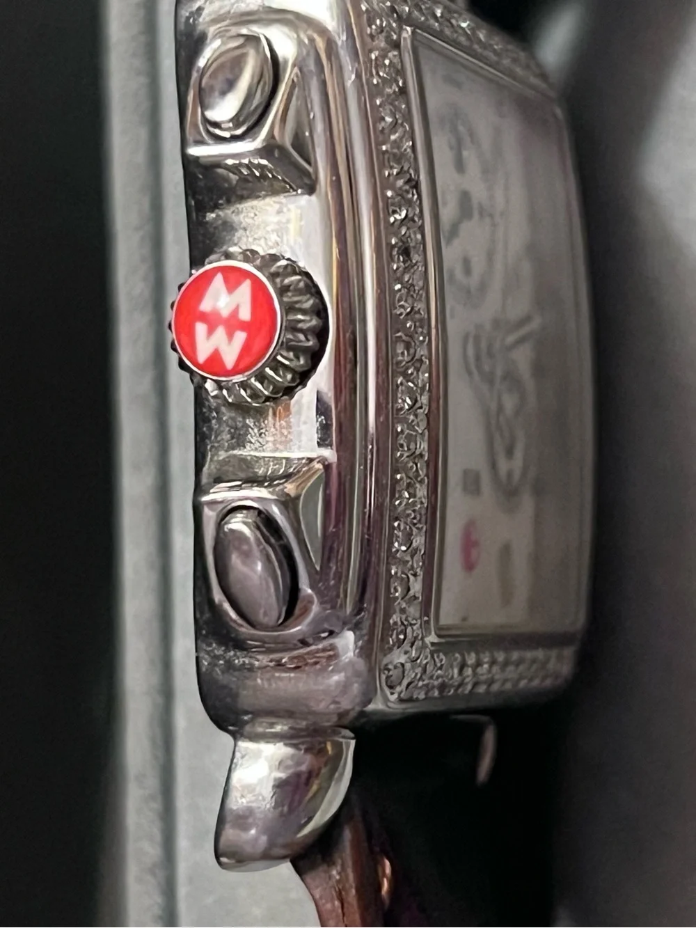 Michele White Dial Diamond-Trim Chronograph Watch